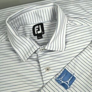 FootJoy FJ Golf Polo Mens L White Blue Stripe Performance Shirt